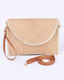 Babe Beachwear khaki convertible straw purse with detachable brown strap and textured woven design