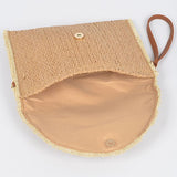 Babe Beachwear khaki convertible straw purse open with button closure and wrist strap