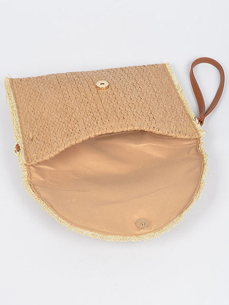 Babe Beachwear khaki convertible straw purse open with button closure and wrist strap