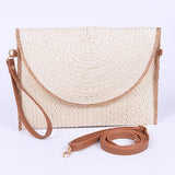 Babe Beachwaer khaki convertible straw purse with detachable brown leather strap