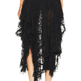 Babe Beachwear black lace sheer summer vacation dress midi length with asymmetrical hem