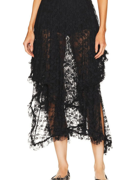 Babe Beachwaer black lace sheer summer vacation dress midi length with layered design