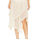Babe Beachwear lace sheer summer vacation dress midi length with floral pattern and asymmetrical hem