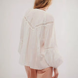 Babe Beachwear long sleeve lace trimmed beach blouse in white with delicate lace accents