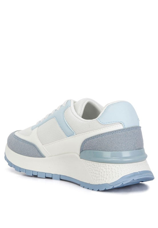 Babe Beachwear lace up vacation sneakers for women in white and light blue with cushioned sole