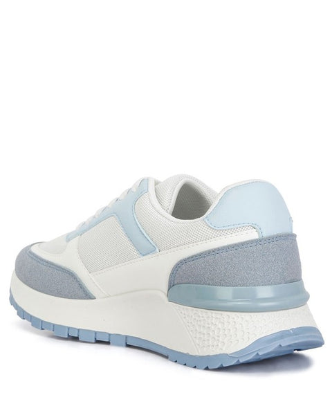 Babe Beachwear lace up vacation sneakers for women in white and light blue with cushioned sole