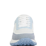Front view of Babe Beachwear lace up vacation sneakers for women in white and light blue