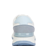 Babe Beachwear lace up vacation sneakers for women in white and light blue viewed from the back
