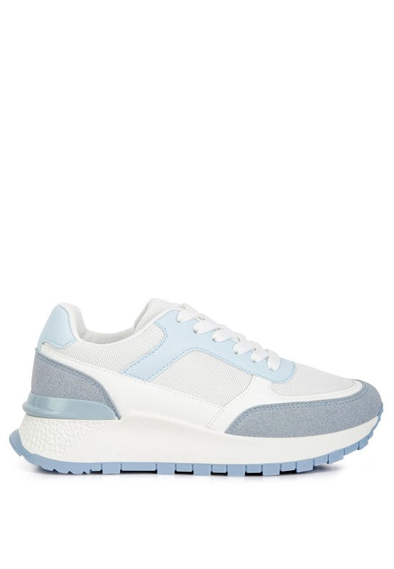 Babe Beachwaer lace up vacation sneakers for women in white and light blue with cushioned sole