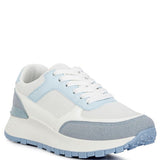 Babe Beachwear lace up vacation sneakers for women in white and light blue with mesh and suede details