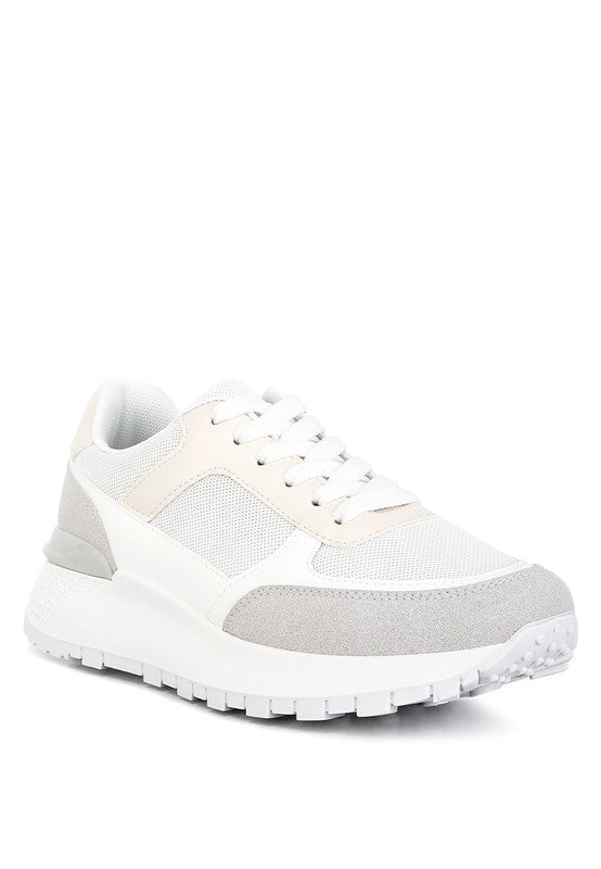 Babe Beachwear lace up vacation sneakers for women in white and light gray with cushioned sole