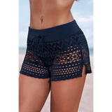 Trendsi women's beach cover up shorts black crochet swim shorts with drawstring waist