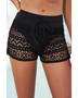 Trendsi black swim shorts with lace design and drawstring waistband women's beach cover up shorts