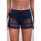 Trendsi women's beach cover up shorts in navy blue crochet design with adjustable drawstring waist