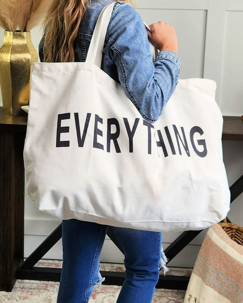 Babe Beachwear large oversize everything bag for travel in white canvas with black lettering