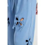 Emory Park wide leg laser cutout cotton beach pants in light blue with floral tie details