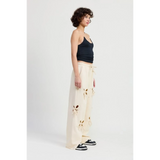 Emory Park laser cutout cotton beach pants wide leg cream color with drawstring waist