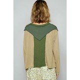 Babe Beachwear long sleeve shirt with green and beige panels featuring a notched casual vacation top design