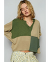 Babe Beachwear long sleeve shirt in green and beige color blocks with notched collar for a casual vacation top