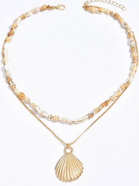 Trendsi Layered Shell Necklace with gold pendant and natural shell beads for stylish beachwear