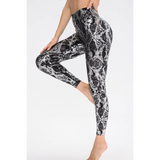 black and silver side Animal Print Slim Fit Wide Waistband Long Sports Pants - Beach Babes Beachwear - Fort Lauderdale