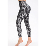 black and silver back Animal Print Slim Fit Wide Waistband Long Sports Pants - Beach Babes Beachwear - Fort Lauderdale