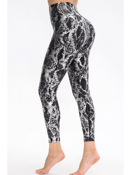 black and silver back Animal Print Slim Fit Wide Waistband Long Sports Pants - Beach Babes Beachwear - Fort Lauderdale