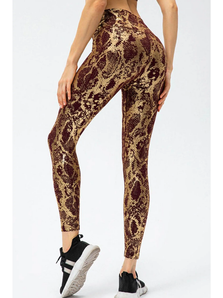 Animal Print Slim Fit Wide Waistband Long Sports Pants - Beach Babes Beachwear - Fort Lauderdale brown