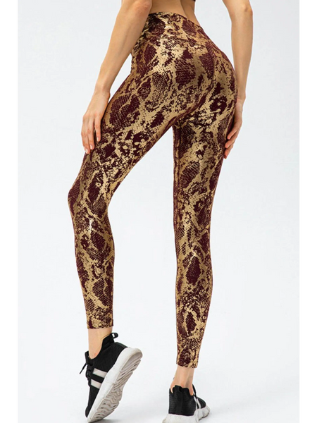 Animal Print Slim Fit Wide Waistband Long Sports Pants - Beach Babes Beachwear - Fort Lauderdale brown