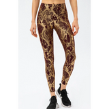 brown and silver front Animal Print Slim Fit Wide Waistband Long Sports Pants - Beach Babes Beachwear - Fort Lauderdale
