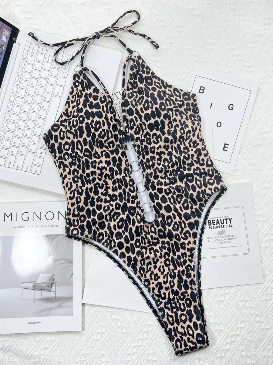 Leopard Halter Top Bikini - Beach Babes Beachwear - Fort Lauderdale