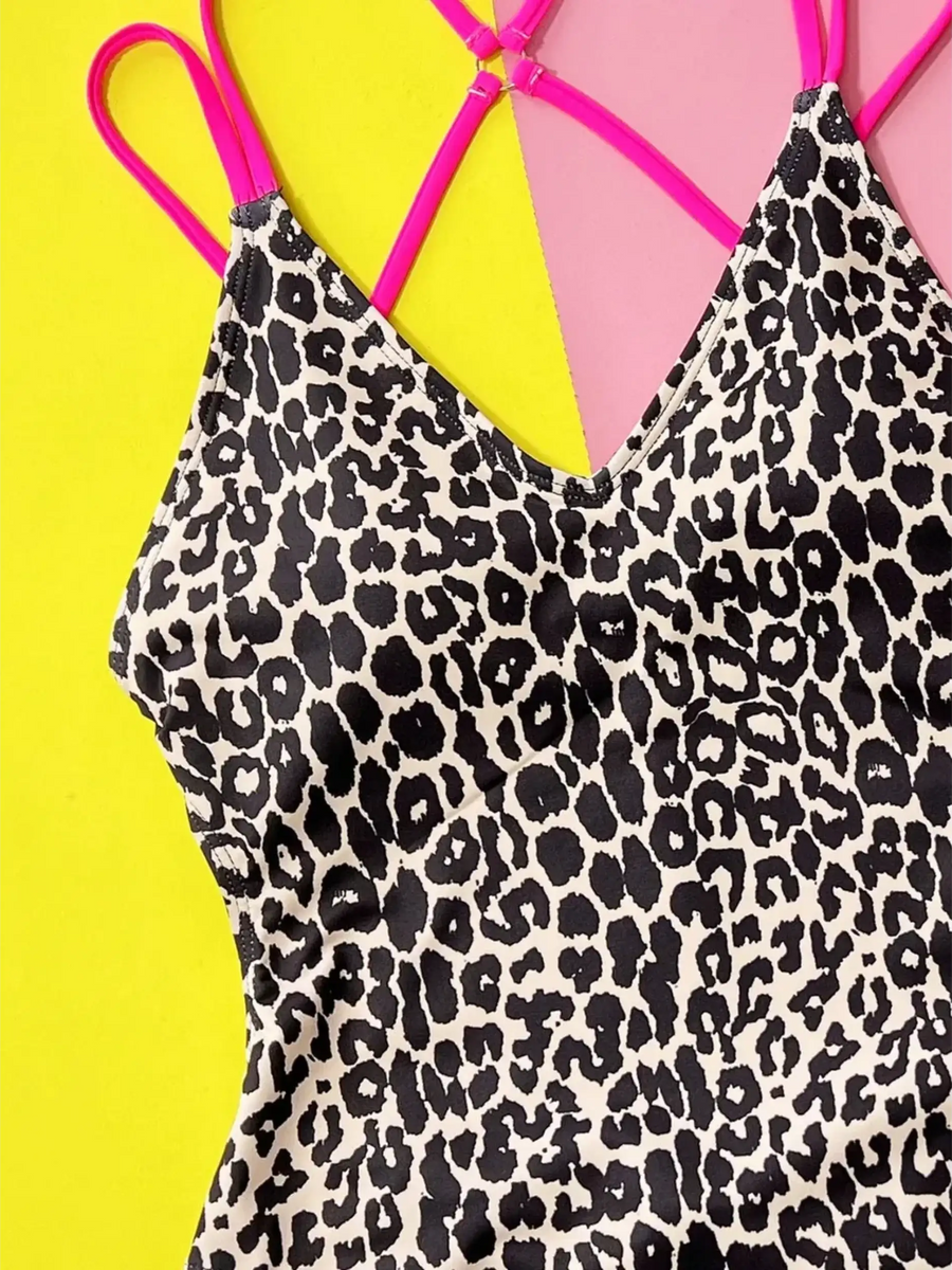 Leopard One Piece -V Neck Swimsuit - Beach Babes Beachwear - Fort Lauderdale