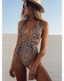 Beach Babes leopard print swimsuit for women with deep V neckline and cutout detail
