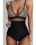 Beach Babes leopard print and black high waist two-piece swimsuit with mesh details