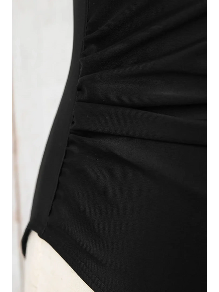 Beach Babes black swimsuit with ruched side detail for a flattering fit
