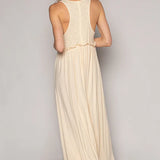 Trendsi lightweight beach party dress beige sleeveless midi dress with flowy fabric