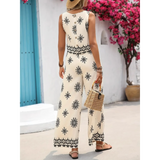 Babe Beachwear pants set featuring black floral print on cream fabric perfect for a lightweight casual beach outfit