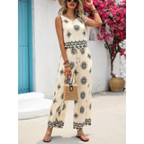 Babe Beachwear lightweight casual beach outfit pants set with sleeveless top and wide leg pants in white with black patterns