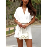 Trendsi lightweight dolman sleeve classy romper in white with V-neck and elastic waist