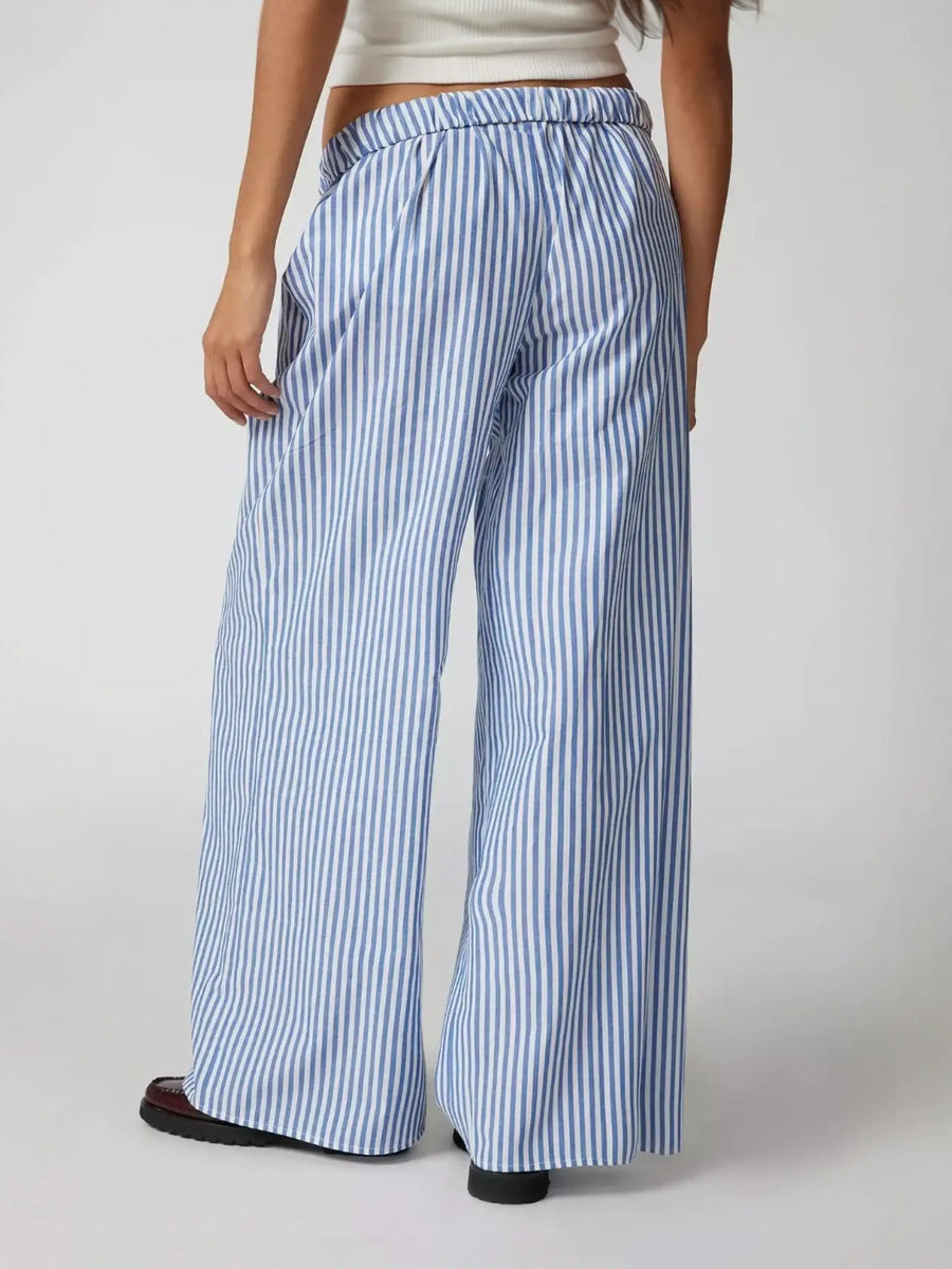 Babe Beachwaer lightweight summer stripped beach pants with blue and white wide leg design
