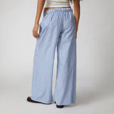 Babe Beachwaer lightweight summer stripped beach pants with blue and white wide leg design