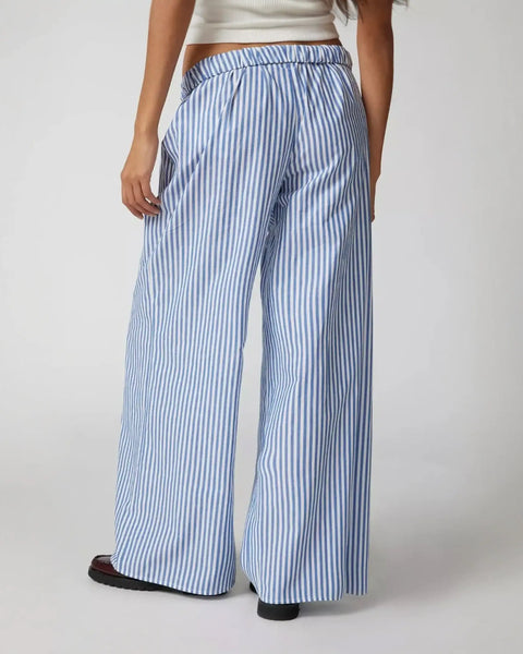 Babe Beachwaer lightweight summer stripped beach pants with blue and white wide leg design