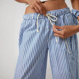 Babe Beachwear wide leg pants featuring lightweight summer stripped beach pants design with drawstring waist