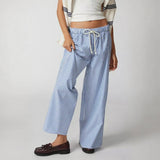 Babe Beachwaer lightweight summer stripped beach pants in blue and white with wide leg design