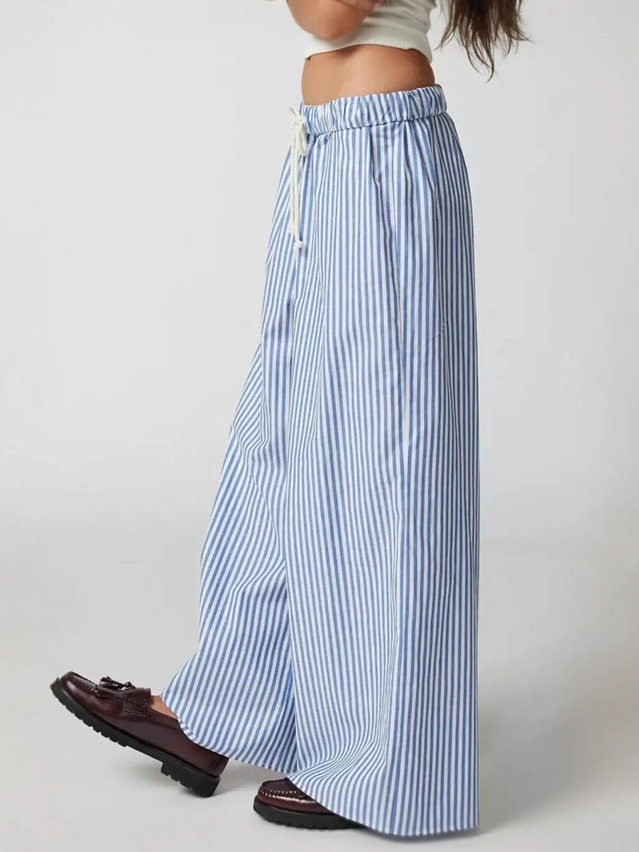 Babe Beachwear lightweight summer stripped beach pants wide leg blue and white striped design