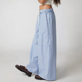 Babe Beachwear lightweight summer stripped beach pants wide leg blue and white striped design