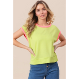 Trendsi lime and pink sleeveless shirt with ribbed texture and contrasting trim on model