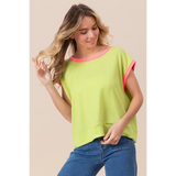 Trendsi lime and pink sleeveless shirt with ribbed fabric worn with blue jeans
