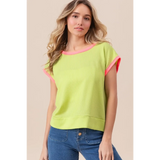 Trendsi lime and pink sleeveless shirt with ribbed texture and relaxed fit on model