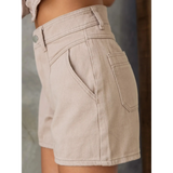 Trendsi beige linen short set with button top featuring high waist and side pockets